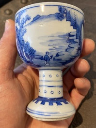 A fine Chinese blue and white stem cup, Kangxi