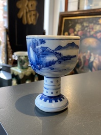 A fine Chinese blue and white stem cup, Kangxi