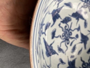 A Chinese blue and white 'cranes' bowl, Ming