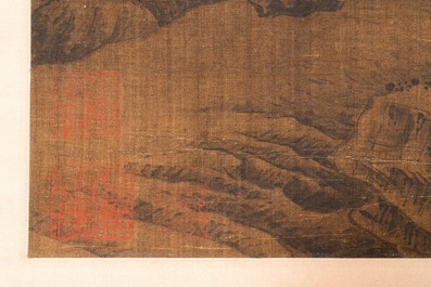 Chinese school: 'Landschap met figuren naar meesters uit de Song dynastie', inkt en kleur op zijde, 17/18e eeuw