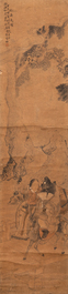 Luo Qing (1821-1899): vier scrolls met figuren in landschappen, inkt en kleur op papier