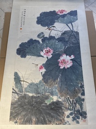 Tian Shiguang (1916-1999) en Yu Fei'an (1889-1959): 'Ijsvogel bij lotusbloemen', inkt en kleur op papier, gedat. 1946