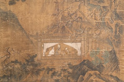 Chinese school: twee landschappen in Song-stijl, inkt en kleur op zijde, 17/18e eeuw