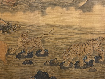 Ding Gao (? - 1761): &lsquo;Paysage aux animaux mythiques&rsquo;, encre et couleurs sur soie