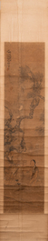 Luo Qing (1821-1899): vier scrolls met figuren in landschappen, inkt en kleur op papier