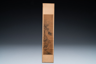 Luo Qing (1821-1899): vier scrolls met figuren in landschappen, inkt en kleur op papier