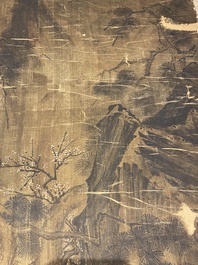 Ecole chinoise: deux paysages d'apr&egrave;s les ma&icirc;tres de la dynastie Song, encre et couleurs sur soie, 17/18&egrave;me