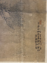 Luo Qing (1821-1899): vier scrolls met figuren in landschappen, inkt en kleur op papier