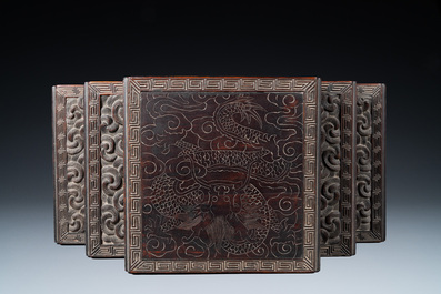 A Chinese zitan wood 'duo bao ge' cabinet of curiosities with five-clawed dragons, Qing