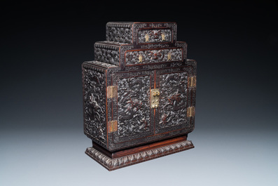 A Chinese zitan wood 'duo bao ge' cabinet of curiosities with five-clawed dragons, Qing