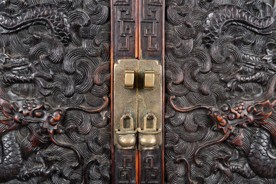 A Chinese zitan wood 'duo bao ge' cabinet of curiosities with five-clawed dragons, Qing