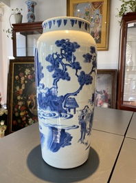 A Chinese blue and white 'Eight immortals in a rocky landscape' vase, Transitional period