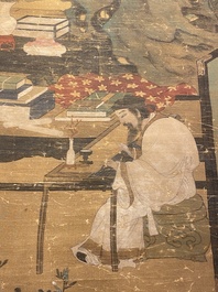 Ecole chinoise: 'Un lettr&eacute; et sa femme dans le jardin', encre et couleurs sur soie, Ming ou apr&egrave;s