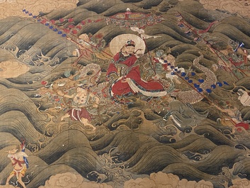 Ecole chinoise: 'Avalokitesvara &agrave; trente-trois t&ecirc;tes', encre et couleurs sur soie, Qing