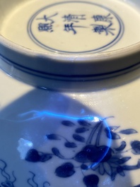 A Chinese blue and white 'sanduo' bowl, Kangxi mark and of the period