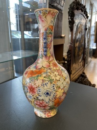 A Chinese famille rose 'millefleurs' vase, Qianlong mark, Republic