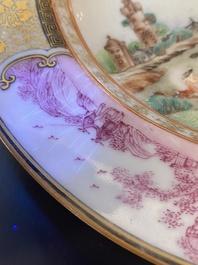 A Chinese famille rose 'Calcutta Tiger Hunt' plate, Qianlong