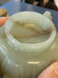 A Chinese pale celadon jade teapot and cover, Qing