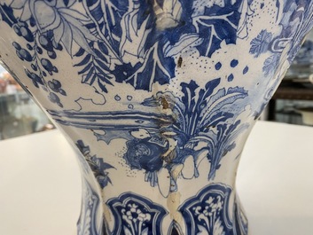 An exceptionally large blue and white baluster vase with naturalistic design, Delft or Frankfurt, late 17th C.