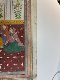 Ecole indienne, miniature: 'Entretien avec le Maharaja Ranjit Singh', pigments opaques rehauss&eacute;s d'or sur papier, 19&egrave;me