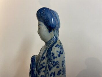 Two Dutch Delft blue and white figures of a Chinese man and woman, 1st quarter 18th C.