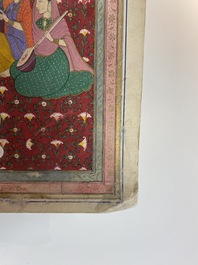 Ecole indienne, miniature: 'Entretien avec le Maharaja Ranjit Singh', pigments opaques rehauss&eacute;s d'or sur papier, 19&egrave;me