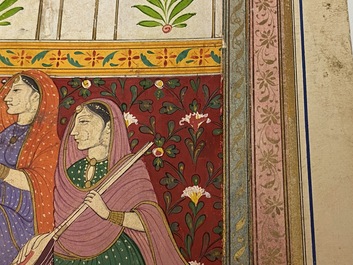 Ecole indienne, miniature: 'Entretien avec le Maharaja Ranjit Singh', pigments opaques rehauss&eacute;s d'or sur papier, 19&egrave;me