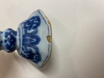 A rare Dutch Delft blue and white chinoiserie children's wig stand, late 17th C.