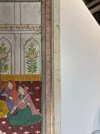 Ecole indienne, miniature: 'Entretien avec le Maharaja Ranjit Singh', pigments opaques rehauss&eacute;s d'or sur papier, 19&egrave;me