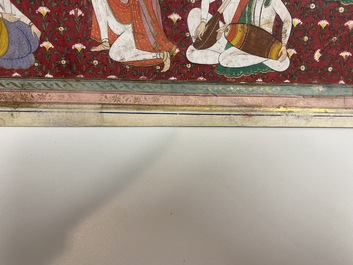 Indische school, miniatuur: 'Audi&euml;ntie bij Maharadja Ranjit Singh', met goud opgehoogde opake pigmenten op papier, 19e eeuw