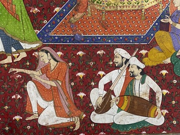 Ecole indienne, miniature: 'Entretien avec le Maharaja Ranjit Singh', pigments opaques rehauss&eacute;s d'or sur papier, 19&egrave;me