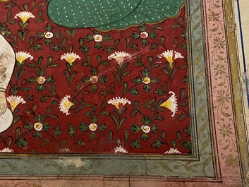 Indische school, miniatuur: 'Audi&euml;ntie bij Maharadja Ranjit Singh', met goud opgehoogde opake pigmenten op papier, 19e eeuw