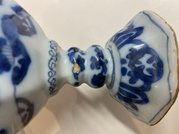 A rare Dutch Delft blue and white chinoiserie children's wig stand, late 17th C.