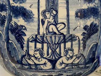 A large Dutch Delft blue and white 'Venus and Adonis' jardini&egrave;re, 1st half 18th C.