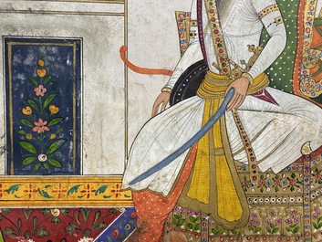 Indische school, miniatuur: 'Audi&euml;ntie bij Maharadja Ranjit Singh', met goud opgehoogde opake pigmenten op papier, 19e eeuw