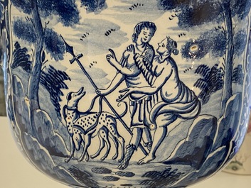 A large Dutch Delft blue and white 'Venus and Adonis' jardini&egrave;re, 1st half 18th C.