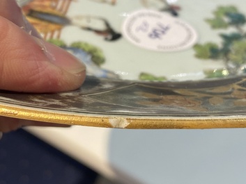 A pair of Chinese famille rose plates with ladies playing music, Yongzheng