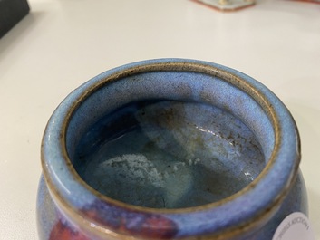 Un br&ucirc;le-parfum tripod en porcelaine de Chine de type junyao, probablement Song