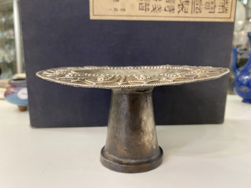 An inscribed Vietnamese silver offering tazza, Champa reign, 13/14th C.