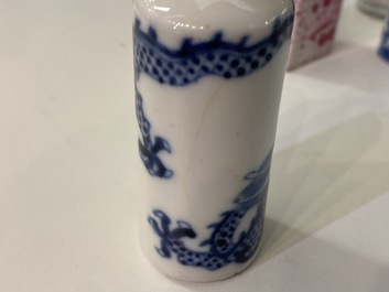 Eleven Chinese mostly blue and white snuff bottles, 19/20th C.