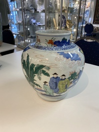 A Chinese globular wucai vase with narrative design, 19/20th C.