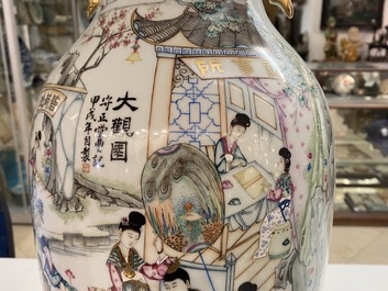 A Chinese two-sided design vase and a biscuit vase with mythical animals, 19/20th C.