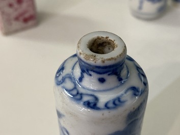 Eleven Chinese mostly blue and white snuff bottles, 19/20th C.