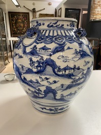 A Chinese blue and white 'mountainous landscapes' vase, Wanli