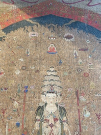 Ecole chinoise: 'Avalokitesvara &agrave; trente-trois t&ecirc;tes', encre et couleurs sur soie, Qing