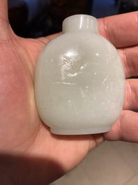 A Chinese white jade 'Eight horses of Mu Wang' snuff bottle, 18/19th C.