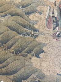 Ecole chinoise: 'Avalokitesvara &agrave; trente-trois t&ecirc;tes', encre et couleurs sur soie, Qing