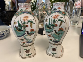 A Chinese famille verte four-piece 'mythical animals' garniture, Kangxi
