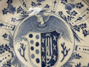 A rare Japanese blue and white armorial plate with barbed rim, Edo, 18th C.