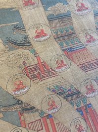 Ecole chinoise: 'Avalokitesvara &agrave; trente-trois t&ecirc;tes', encre et couleurs sur soie, Qing